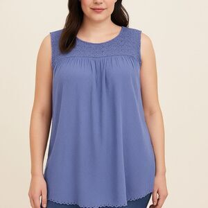 Daniel Rainn Popover Crochet Yoke Sleeveless Laced Top Size 2XL NWT Runs Smaller